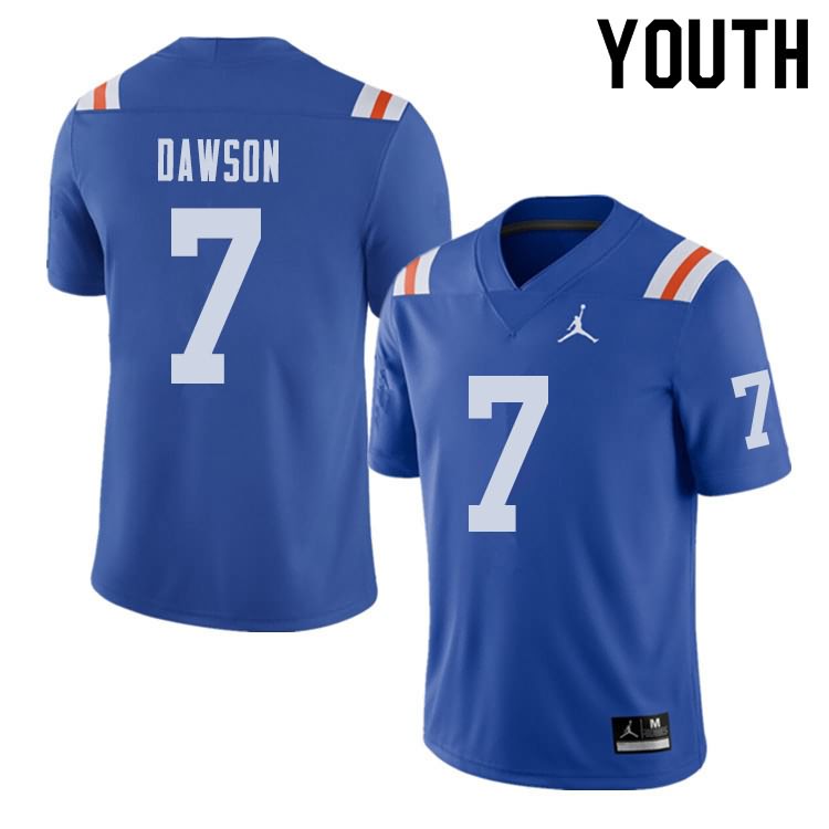 NCAA Florida Gators Duke Dawson Youth #7 Jordan Brand Alternate Royal Throwback Stitched Authentic College Football Jersey FFI7864UF